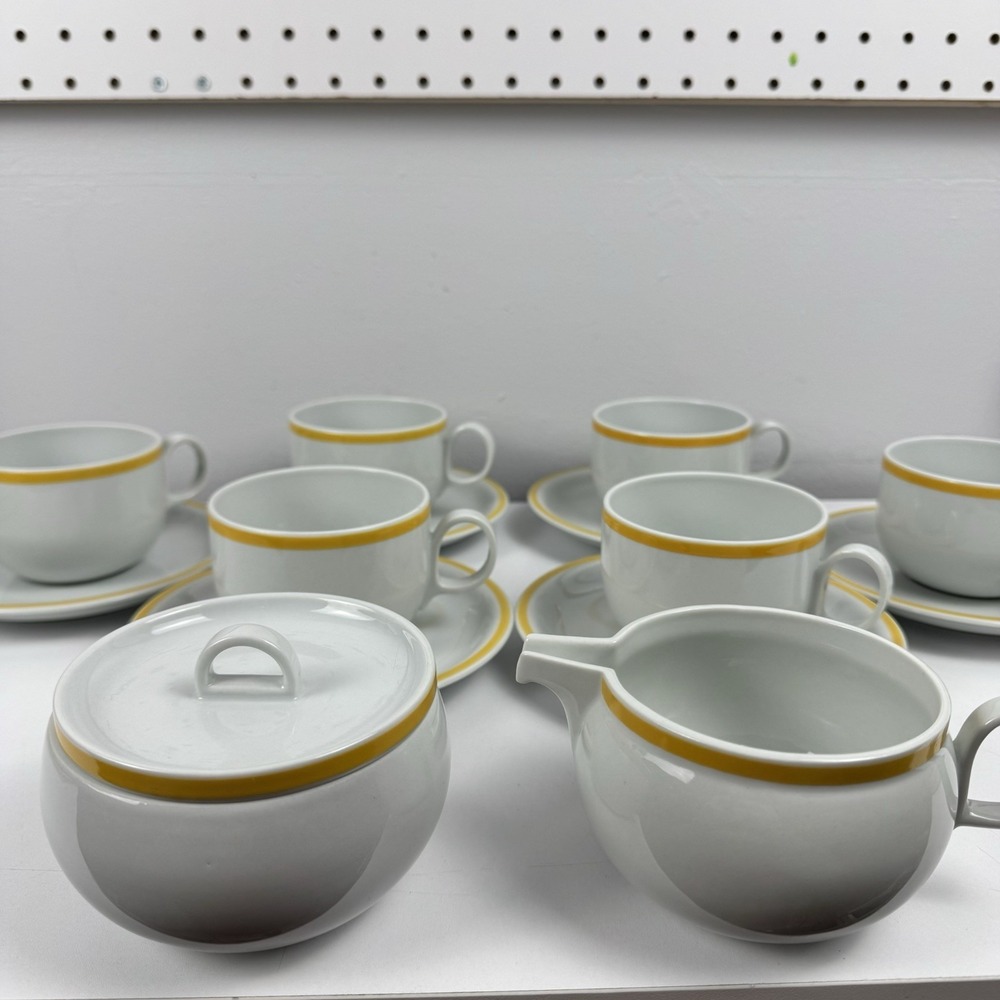 Vtg Vista Alegre Block VA Disco Tea Set Portugal 6 Cups Saucers Cream Sugar MCM